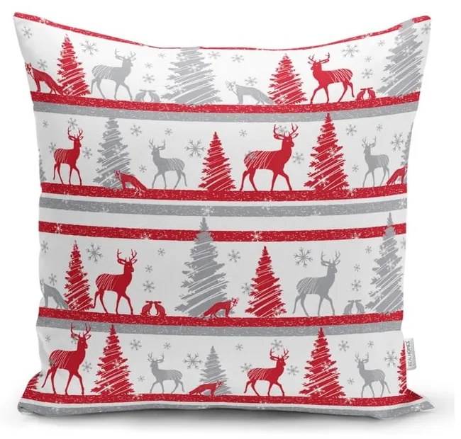 Set 4 fețe de pernă și un napron de masă cu model de Crăciun Minimalist Cushion Covers Red Christmas