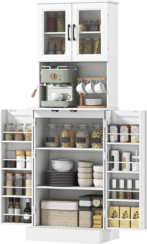 HOMCOM Dulap de bucătărie, raft reglabil, blat, uși din acril, orificiu pentru cablu, pentru living, bucătărie, sufragerie, MDF, Alb | Aosom Romania