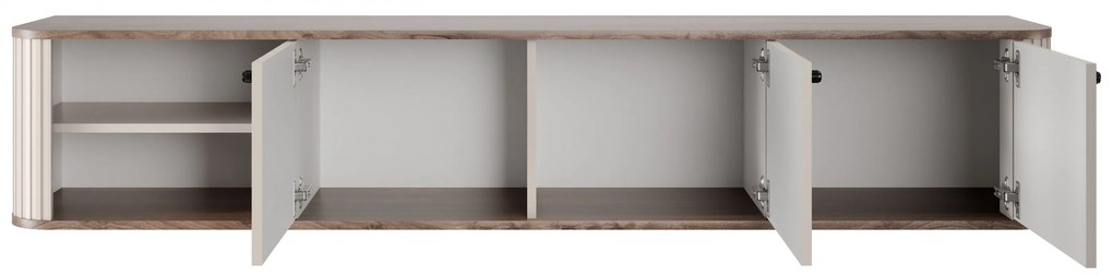 Comodă TV suspendată Vesper 187 cm trei uși - casmir / nuc / mânere negre