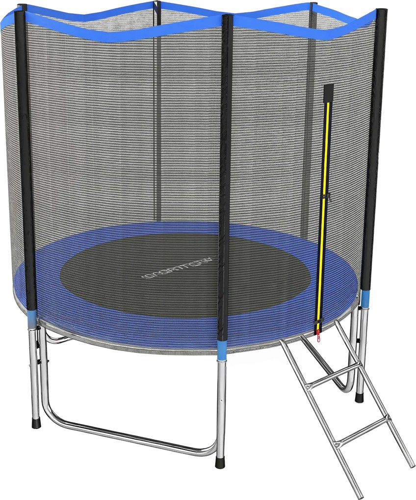 SPORTNOW Trambulină Elastică pentru Adulți Ø244cm, Covor Elastic pentru Adulți cu Plasă de Protecție, Scară cu 2 Trepte, Protecție pentru Arcuri, Structură din Oțel, Capacitate 100kg, Albastru | Aosom Romania