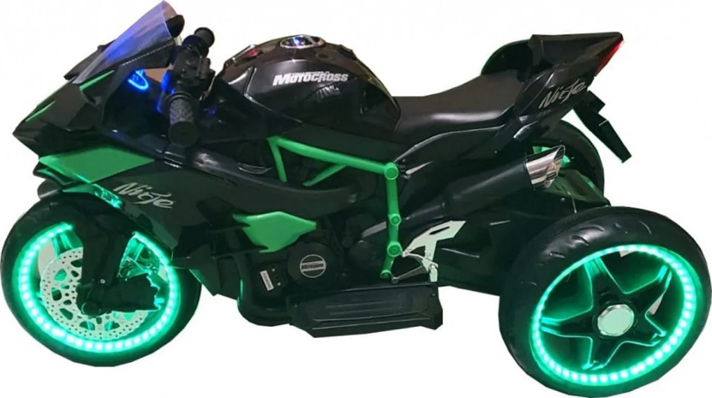 Motocicleta Electrica cu Acumulator Pentru Copii NOVOKIDS™ Ninja Trio Motocross, 3-8 ani, Max 30 kg, Cu Melodii si Lumini LED, Bluetooth, 3 Roti,