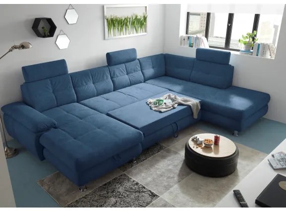 Coltar Extensibil U Bala, Dreapta, Cu Lada, Albastru, 88 x 233 x 349 Cm