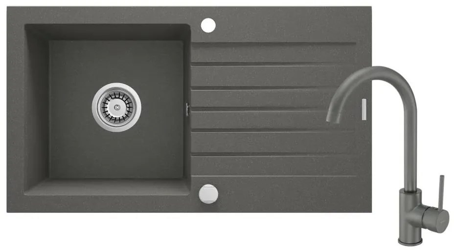 Chiuvetă de bucătărie Deante ZQZVT113 ZORBA 76x44 cm+ baterie de chiuvetă granit/grafit metalic