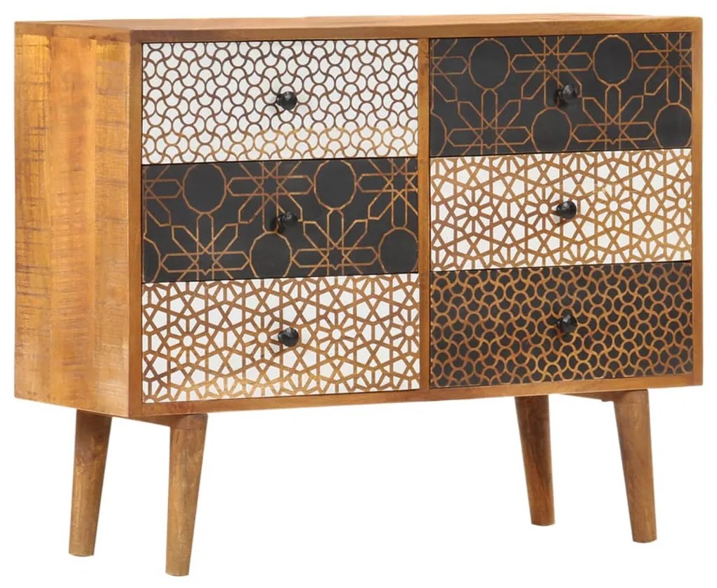 vidaXL Servantă cu model imprimat, 90x30x70 cm, lemn masiv de mango