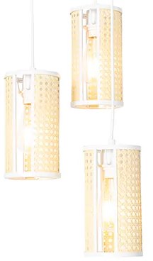 Lampă suspendată orientală albă cu ratan 3 lumini rotundă - Akira