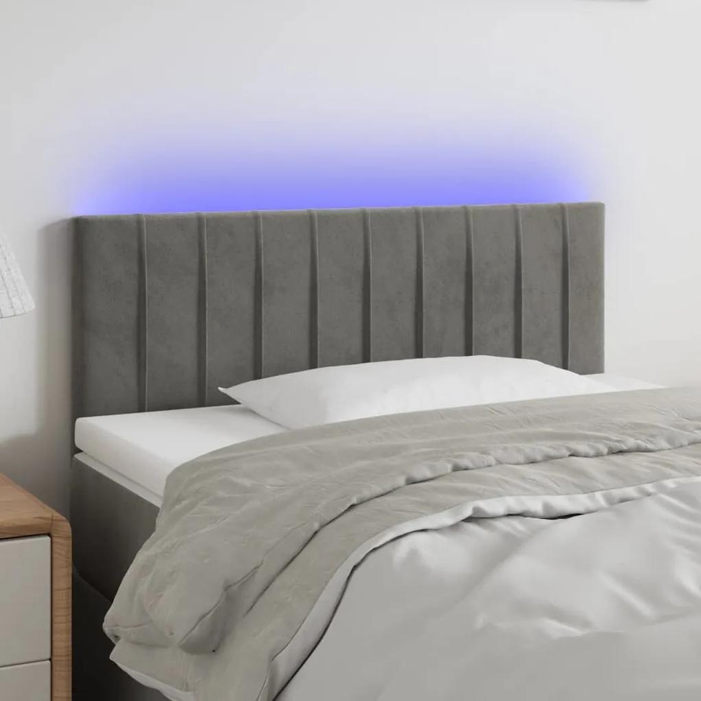 3121880 vidaXL Tăblie de pat cu LED, gri deschis, 80x5x78/88 cm, catifea