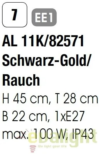 Aplica de perete exterior stil clasic IP43 Puchberg AL 11K/82571 schwarz-gold/rauch OR