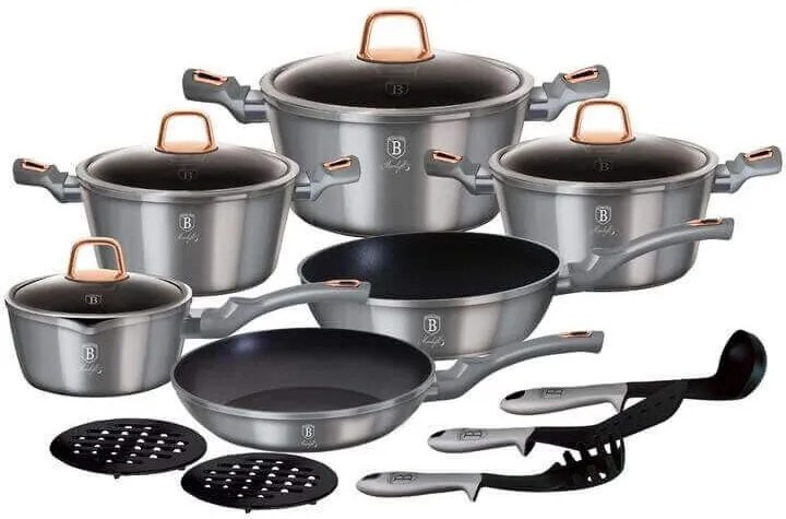 Set oale si tigai marmorate (15 piese) din aluminiu forjat Moonlight Collection Berlinger Haus BH 6022