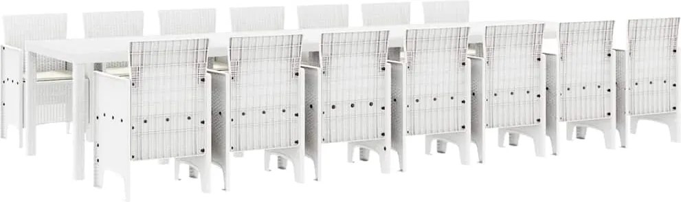 vidaXL Set de masă de grădină cu perne cu pernă 15 pcs Alb PP
