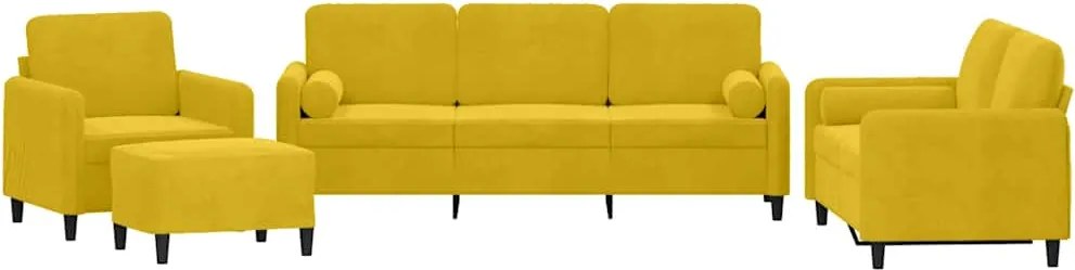 vidaXL Set de canapele cu perne, 4 piese, galben, catifea