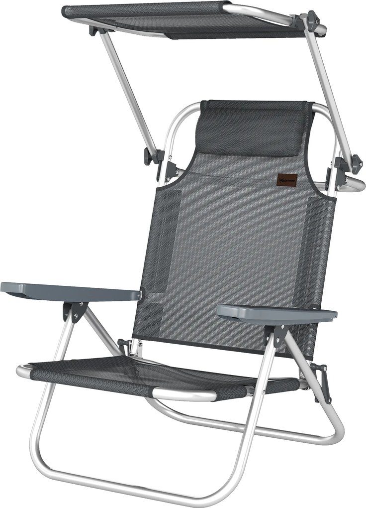 Outsunny Șezlong pliabil pentru grădină cu pernă copertină reglabilă spătar reglabil în 6 poziții 62 x 68 x 79 cm Gri închis | Aosom Romania