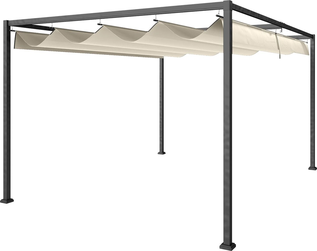 Outsunny Pergolă Gazebo 3x2 m cu Acoperiș Retractabil, Orificii de Drenaj, Țăruși și Șuruburi, Pergolă din Metal și Poliester pentru Exterior, Crem | Aosom Romania