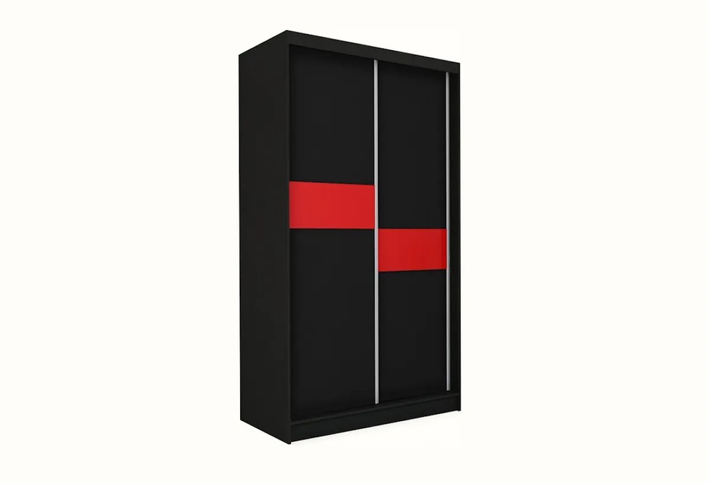 Expedo Dulap cu uși glisante ADRIANA + Amortizor, 150x216x61, negru/sticlă roșie