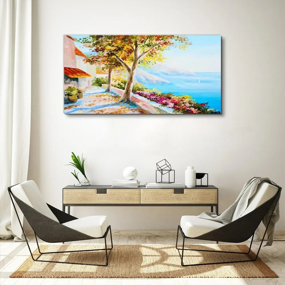 Tablou canvas flori copaci mare cer