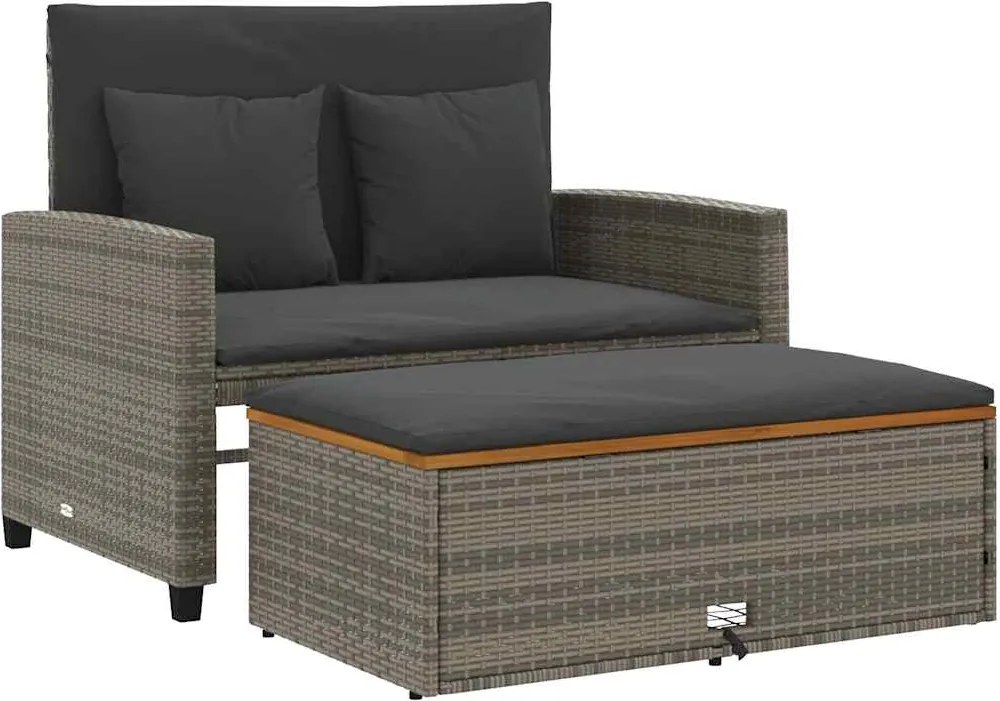 vidaXL Canapea de grădină, 2 locuri, gri, poliratan & lemn de acacia
