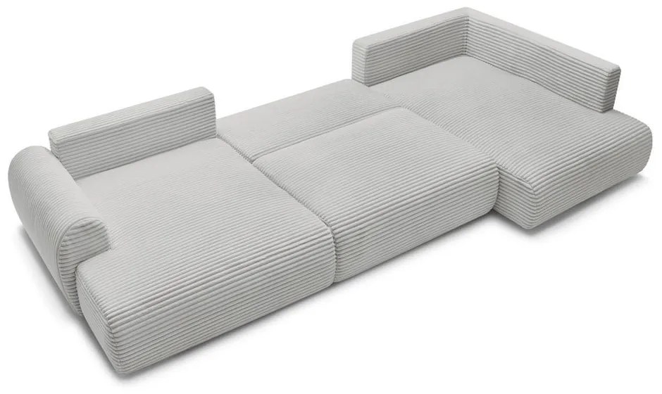 Colțar gri deschis extensibil/cu spațiu de depozitare cu tapițerie din catifea reiată (cu colț pe partea dreaptă/în formă de "U") Lucien – Bobochic Paris