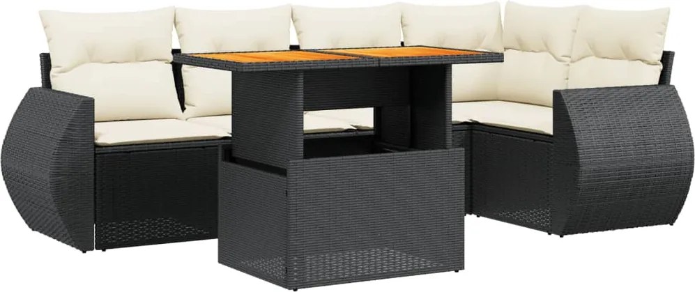 vidaXL Set mobilier de grădină cu perne, 6 piese, negru, poliratan