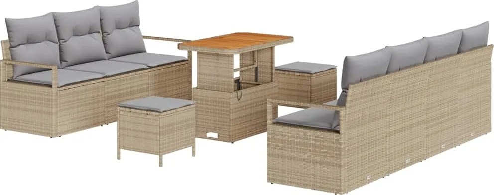 vidaXL Set de canapele pentru grădină cu pernă 10 pcs Bej poliratan