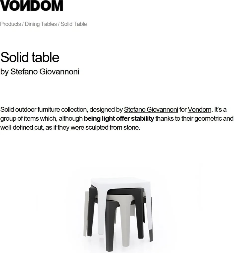 Set de 4 Mese moderne de exterior / interior design premium SOLID TABLE Vondom