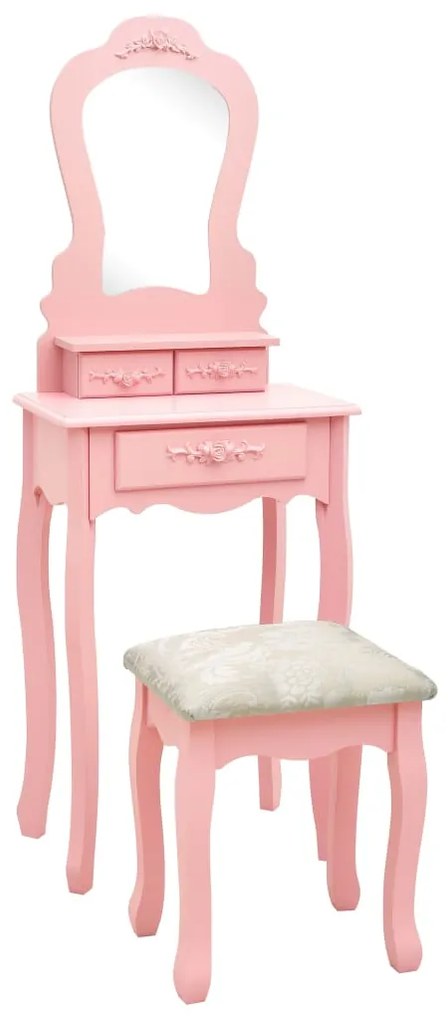 vidaXL Set masă de toaletă cu taburet roz 50x59x136 cm lemn paulownia