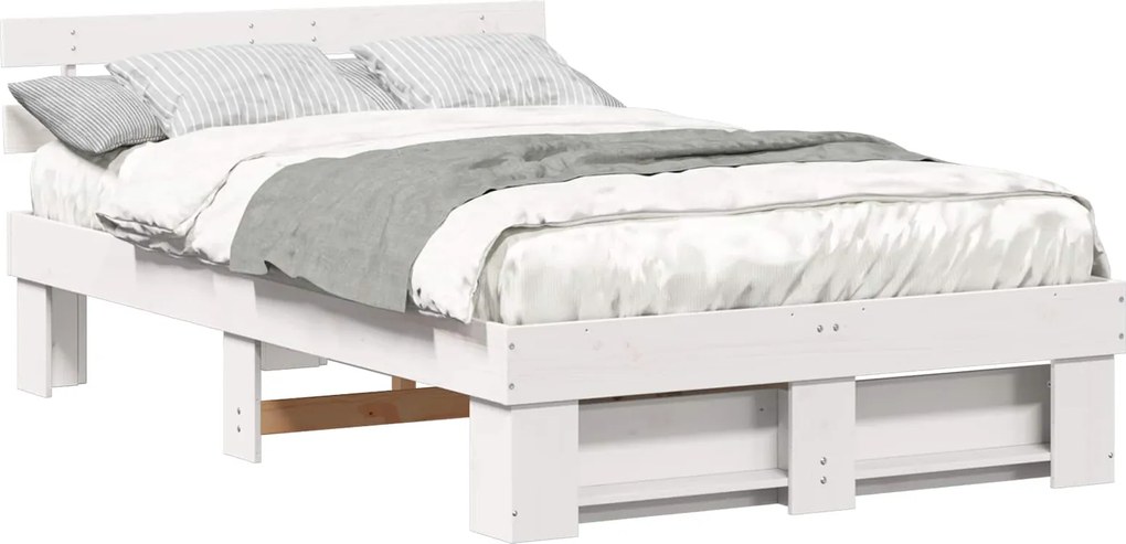 vidaXL Cadru de pat cu headboard Alb 120 x 190 cm Lemn de pin masiv