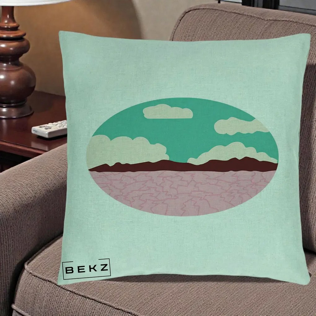 Perna Decorativa Peisaj Desert Oval Pastel, 40x40 cm, Verde Menta, Husa Detasabila, Perna Inclusa, BEKZ®