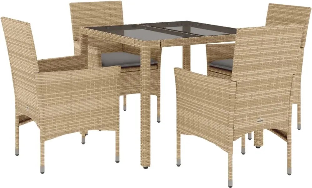 vidaXL Set mobilier de grădină cu perne 5 piese bej poliratan & sticlă