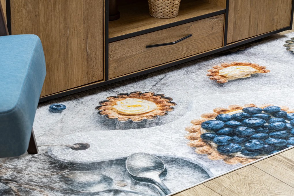 ANDRE 33570 covor lavabil Cupcake-uri, bucatarie, anti-alunecare - argint / bej