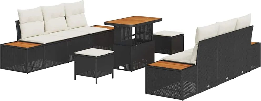 vidaXL Set de canapele pentru grădină cu pernă 9 pcs Negru Rattan poli