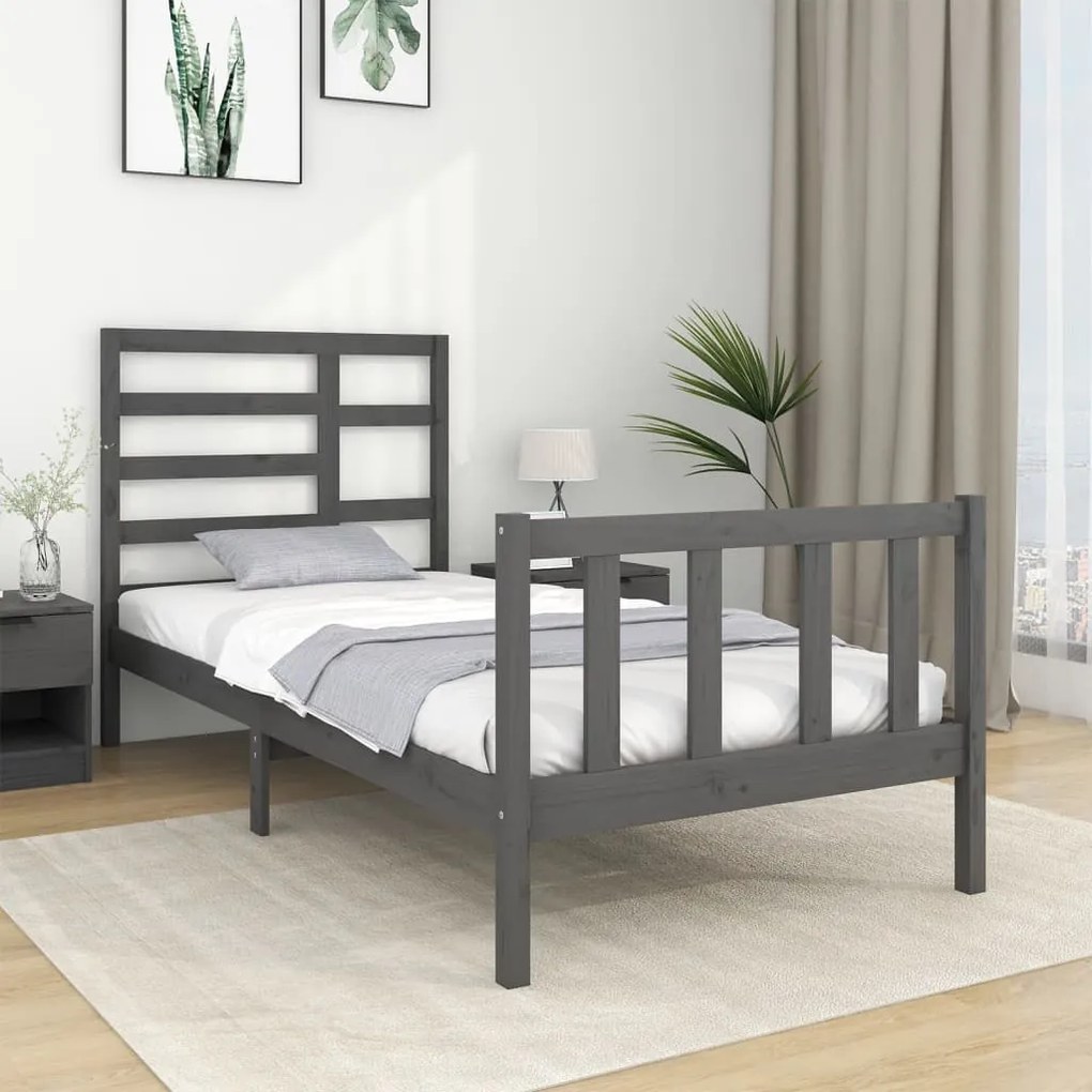 3105887 vidaXL Cadru de pat mic single, gri, 75x190 cm, lemn masiv