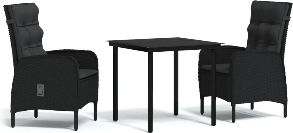 vidaXL Set mobilier de grădină, cu perne, 3 piese, negru