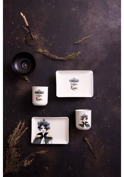 Set de masă, 4 piese, porțelan, negru/alb