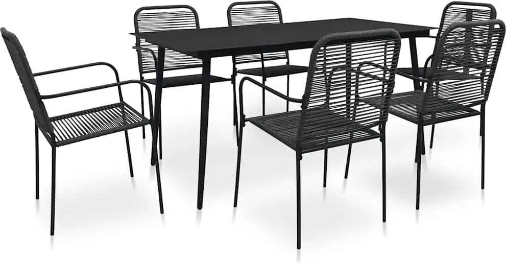 vidaXL Set mobilier de exterior, 7 piese, negru, frânghie și oțel