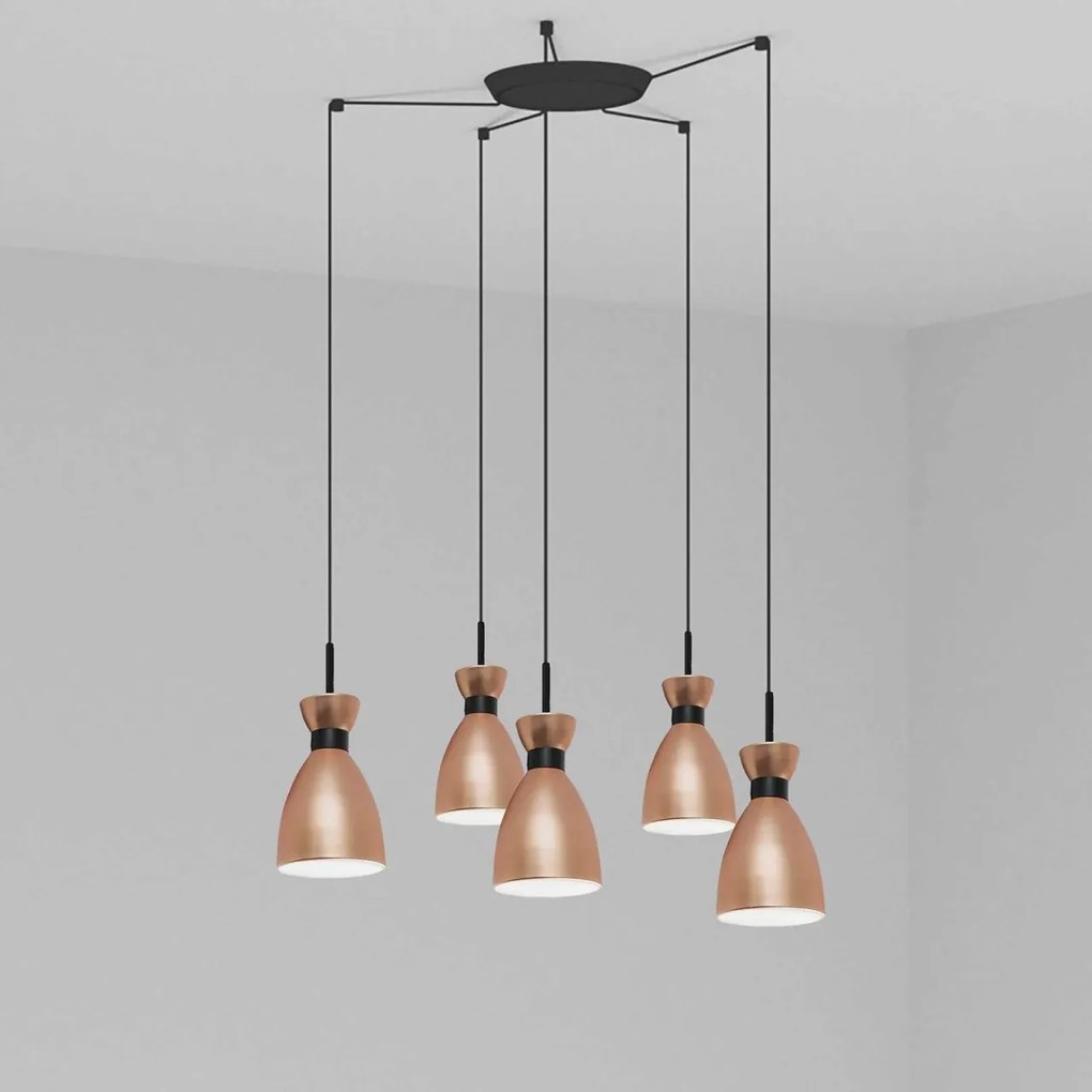Lustra suspendata cu 5 pendule RETRO cupru