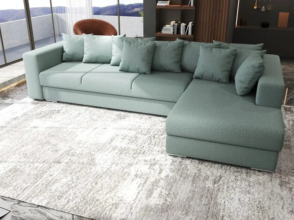 Colțar extensibil dumonde cu ladă de depozitare si sezut confortabil din spuma high-density, Gloria Enjoy Mint II 320x183 cm