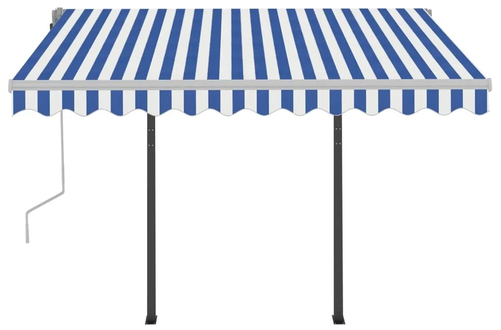 Copertina retractabila automat cu stalpi albastrualb 3,5x2,5 m Albastru si alb, 3.5 x 2.5 m