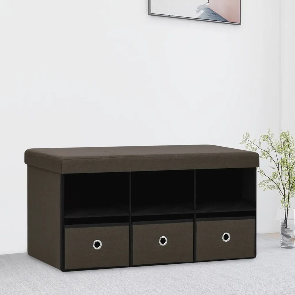 338807 vidaXL Bancă depozitare pliabilă maro închis 76x38x38cm imitație pânză
