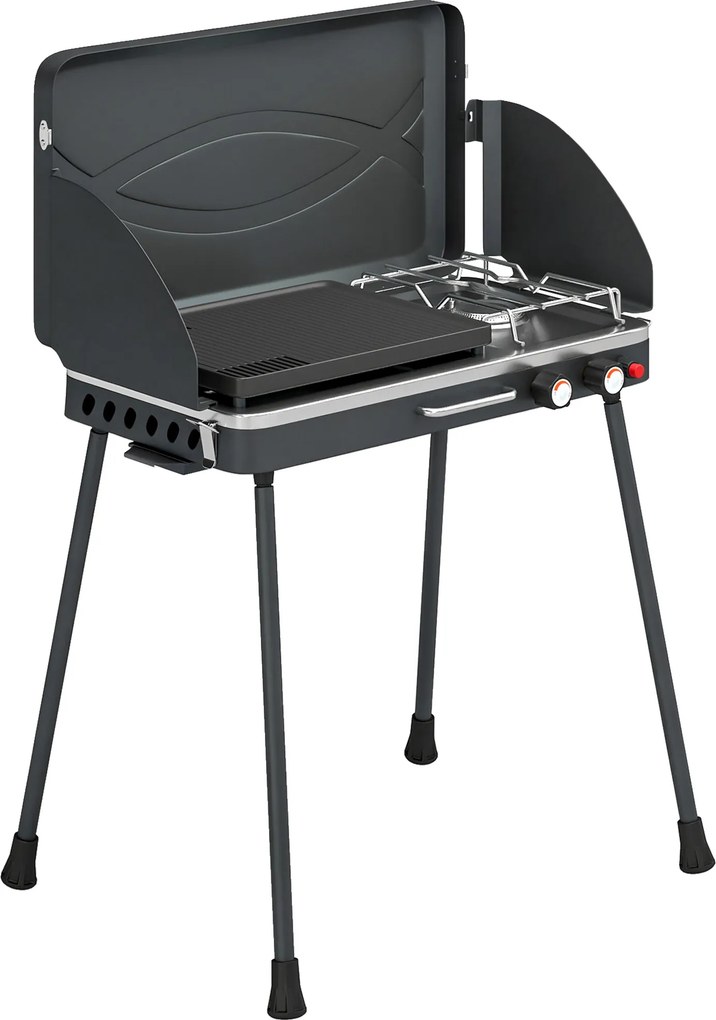 Outsunny Grătar barbecue compact cu arzător pentru camping | Aosom Romania