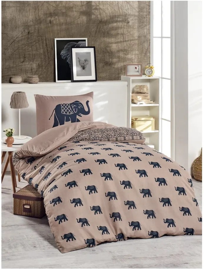 Lenjerie din amestec de bumbac pentru pat de o persoană Fil Blue, 140 x 200 cm