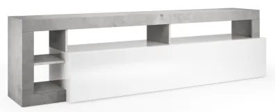 Comodă TV LENOR, alb/gri cu aspect beton