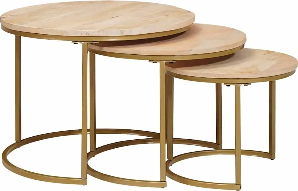 vidaXL Mese de Cafea Nesting 3 pcs Maro Lemn masiv de mango și oțel