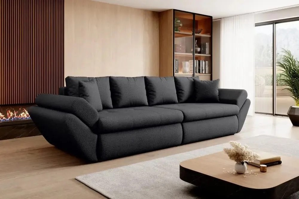 Canapea extensibilă dumonde cu ladă de depozitare si sezut confortabil din spuma high-density, Loana Euphoria Black 300x100 cm