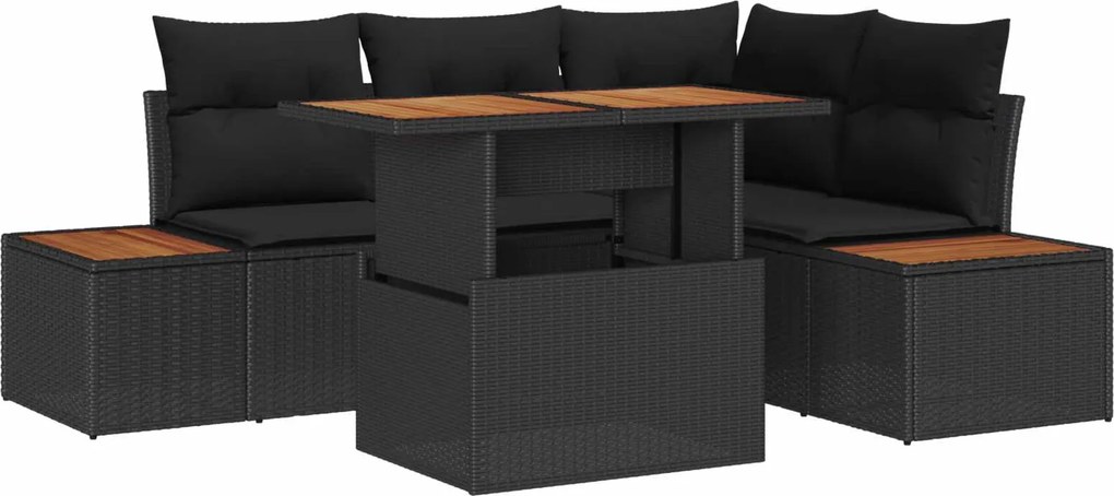vidaXL Set de canapele pentru grădină 5 pcs Negru Rattan poli
