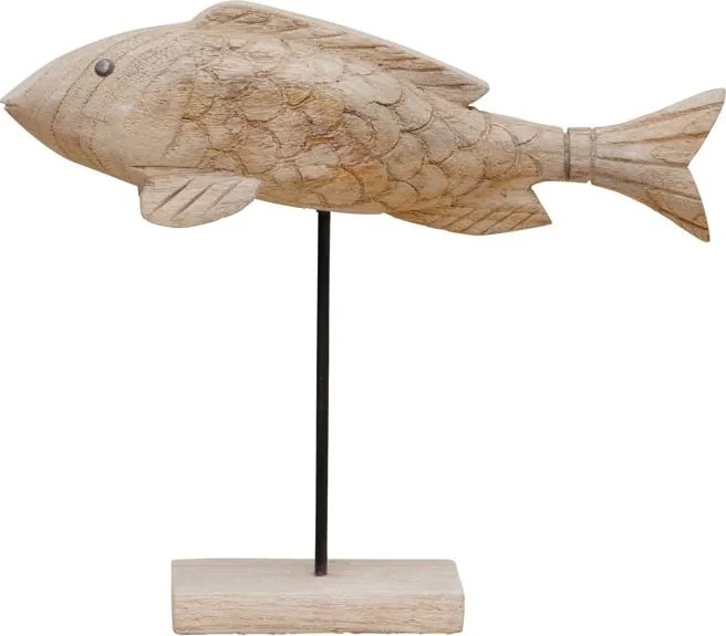 Decoratiune in forma de peste, din lemn reciclat, H28 Wooden Fish