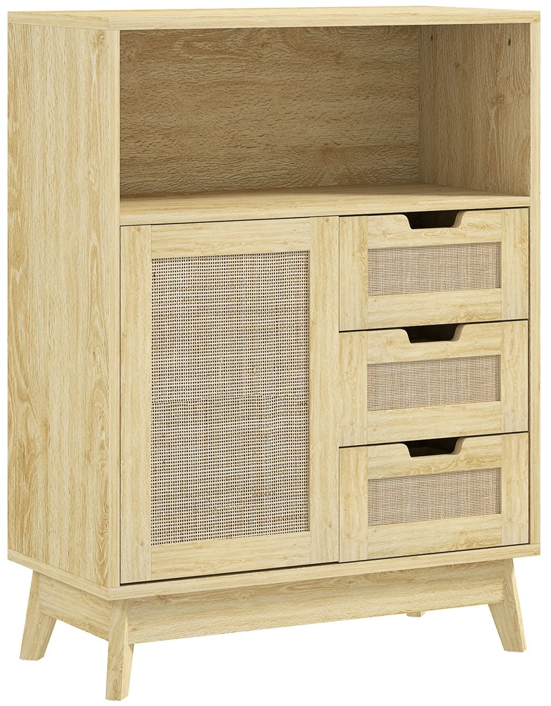 HOMCOM Bufet de depozitare cu 3 sertar dulap raft reglabil pentru sufragerie bucătărie 60 x 30 x 81 cm lemn natural | Aosom Romania