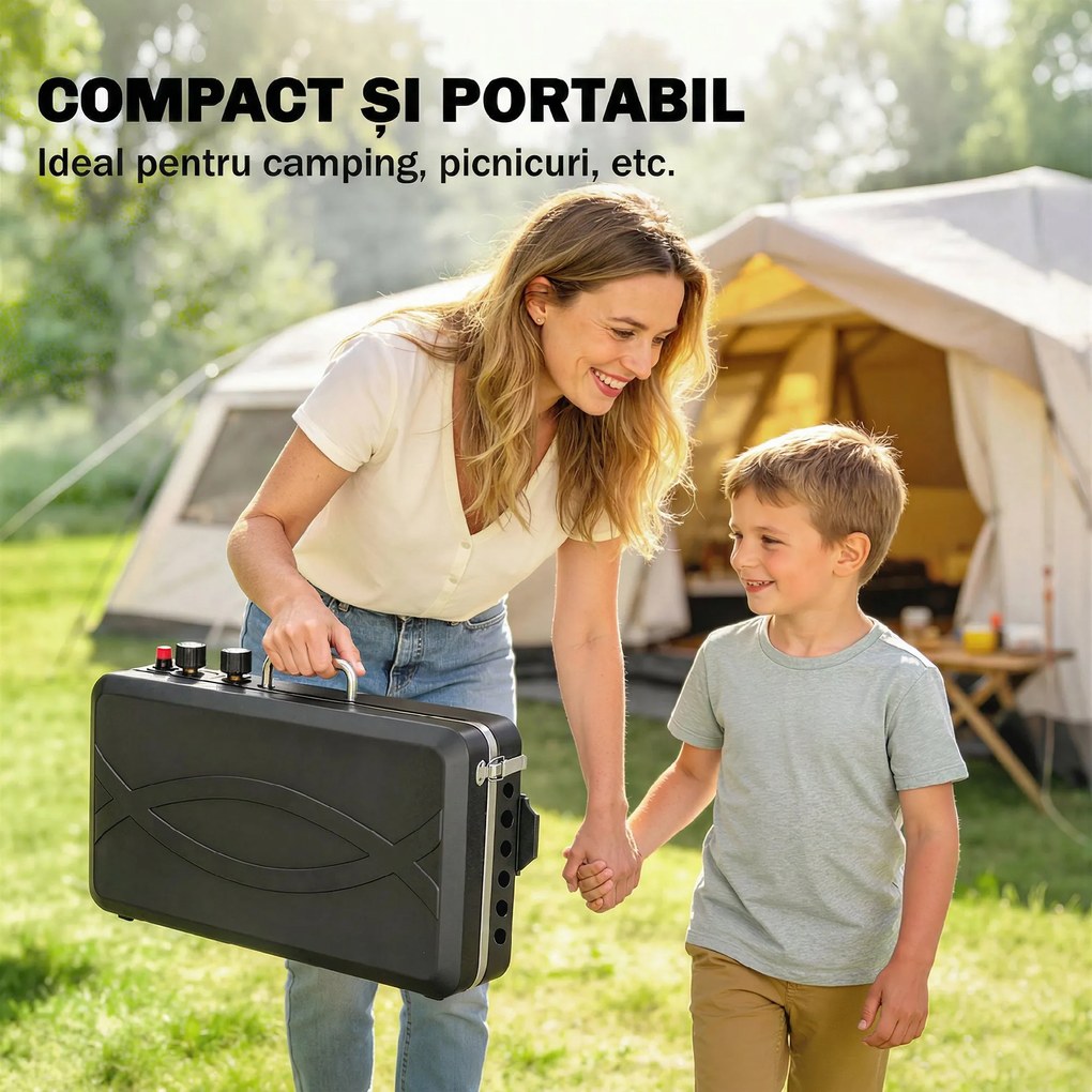Outsunny Grătar barbecue compact cu arzător pentru camping | Aosom Romania