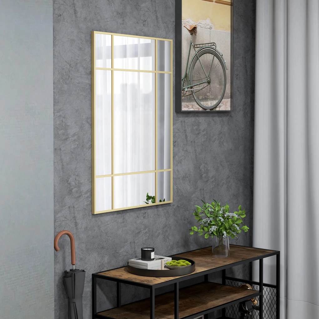 Homcom Oglinda Perete – Dreptunghiulara cu Cadru Metalic Stil Fereastra | Aosom Romania