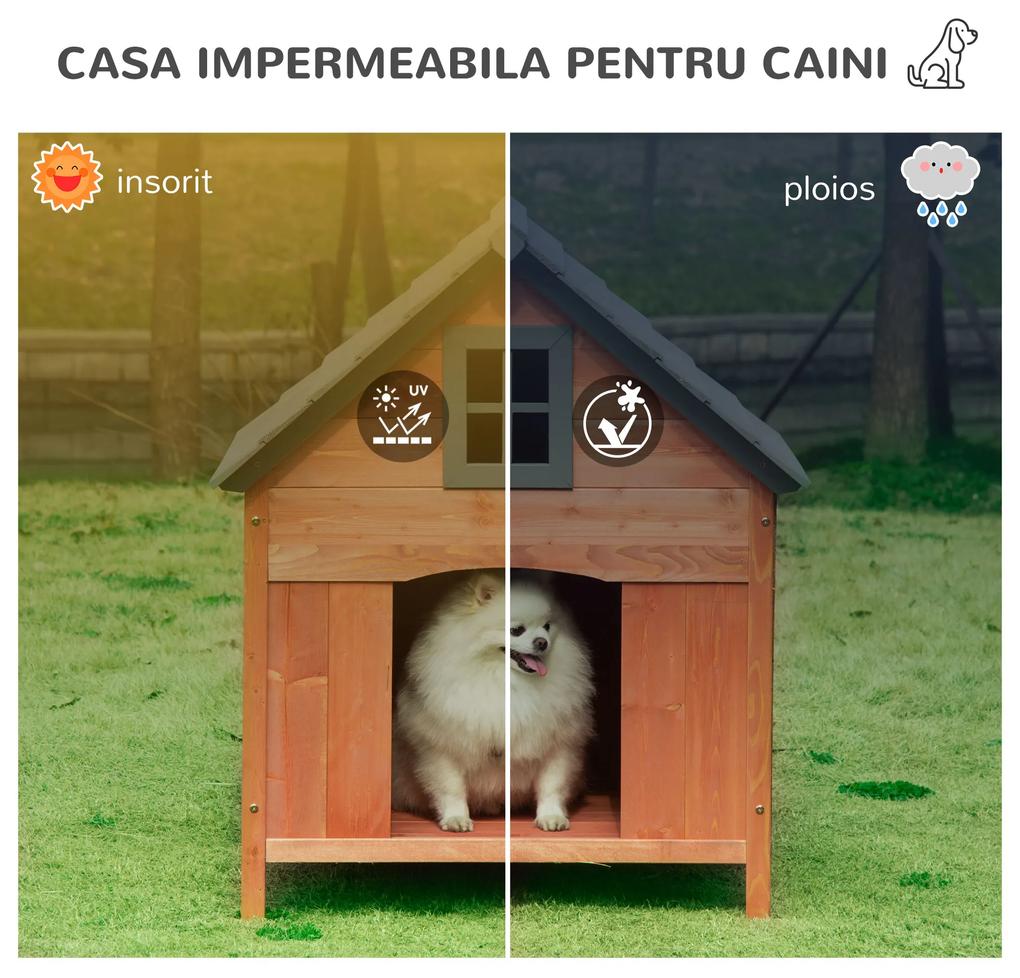 PawHut Cușcă Înălțată din Lemn pentru Câini până la 30kg, Design Ergonomic, 81.3x91.5x98.5 cm | Aosom Romania