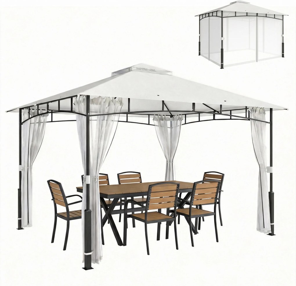 Outsunny Pavilion, 3x3,6 m rezistent la apă Stabil pavilion de grădină cu plasă anti-țânțari, acoperiș dublu, pentru grădină, terasă, Negru | Aosom Romania