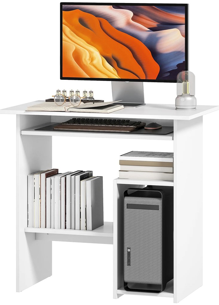 HOMCOM Birou de calculator, birou, placaj, metal, 80 x 45 x 75 cm, Alb | Aosom Romania